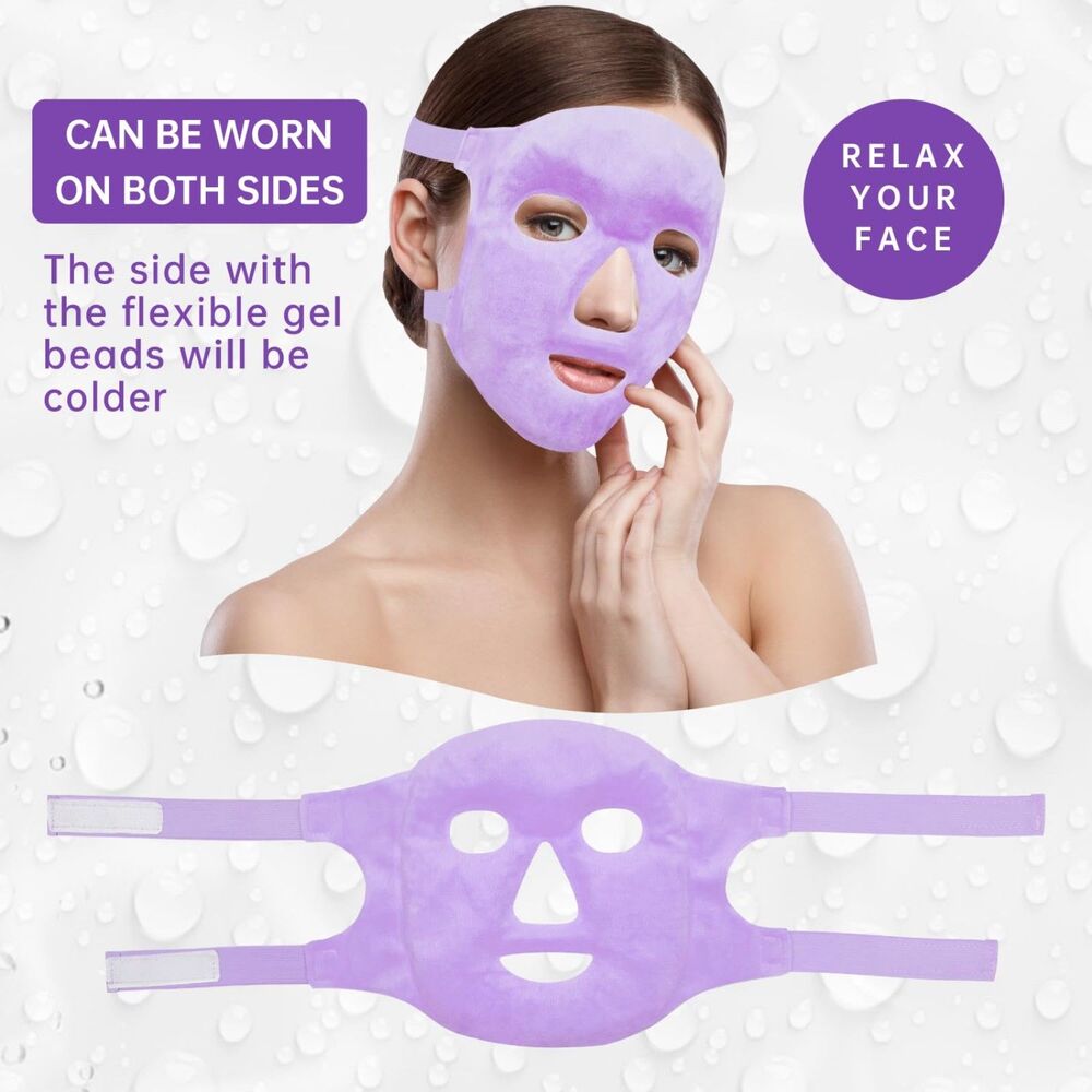 Full Face Gel Ice Mask - Reusable Hot & Cold Facial Compress for Puffy Eyes
